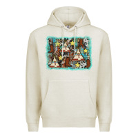 Oatmeal Heather tribe tent western background Premium Hoodie - AdoDesignShop
