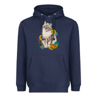 Navy siberian cat sunflower and gemstone Heavyweight Hoodie - texasbilliewilder