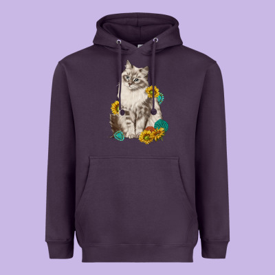 Siberian Cat Sunflower And Gemstone Heavyweight Hoodie Designed By Texasbilliewilder