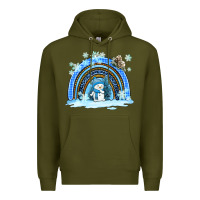 Army Green winter   rainbow and snowman Premium Hoodie - AdoDesignShop