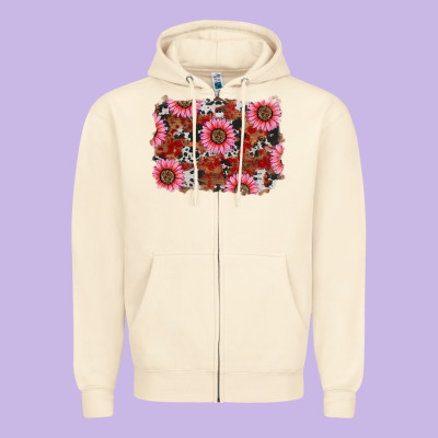 Zipper Hoodie valentines day sunflowers leopard cowhide backgrou