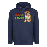 Navy merry and bright english bulldog Heavyweight Hoodie - RanaPortraitStore