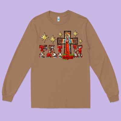 Faith Our Lady Of Guadalupe Cross Long Sleeve Tee Designed By Barkaloodesign
