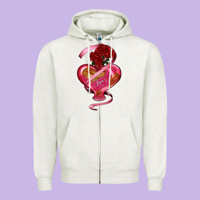 Zipper Hoodie heart glass vase love tickets with rose