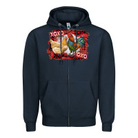 Navy xoxo rooster and chicken Zipper Hoodie - RanaPortraitStore