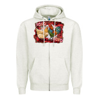 Oatmeal Heather xoxo rooster and chicken Zipper Hoodie - RanaPortraitStore