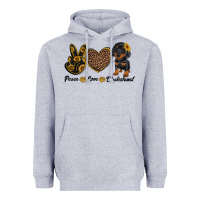 Heather Grey peace love dachshund Heavyweight Hoodie - RanaPortraitStore