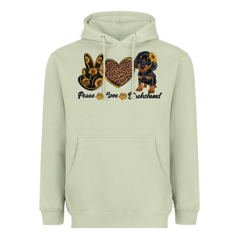 Peace Love Dachshund Heavyweight Hoodie by RanaPortraitStore | Teevron