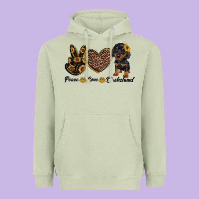 Peace Love Dachshund Heavyweight Hoodie Designed By Ranaportraitstore