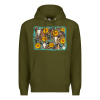 Army Green cow skull sunflower background Premium Hoodie - AdoDesignShop