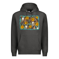 Charcoal Heather cow skull sunflower background Premium Hoodie - AdoDesignShop