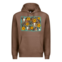 Chestnut cow skull sunflower background Premium Hoodie - AdoDesignShop