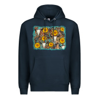 Navy cow skull sunflower background Premium Hoodie - AdoDesignShop
