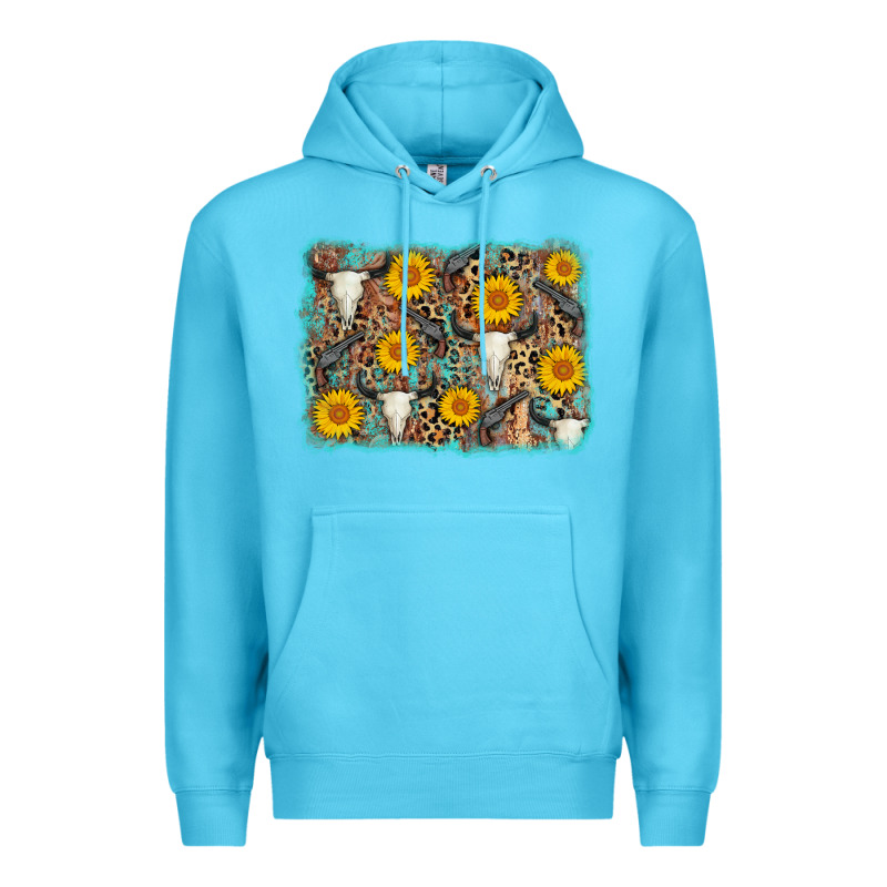 Cow Skull Sunflower Background Premium Hoodie by AdoDesignShop | Teevron
