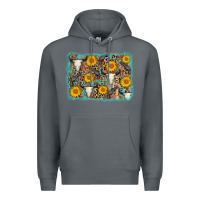 Rock cow skull sunflower background Premium Hoodie - AdoDesignShop