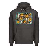 Smoke cow skull sunflower background Premium Hoodie - AdoDesignShop
