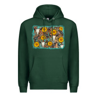 Sports Green cow skull sunflower background Premium Hoodie - AdoDesignShop