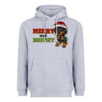 Heather Grey merry and bright dachshund Heavyweight Hoodie - RanaPortraitStore