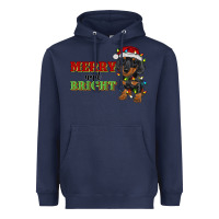 Navy merry and bright dachshund Heavyweight Hoodie - RanaPortraitStore