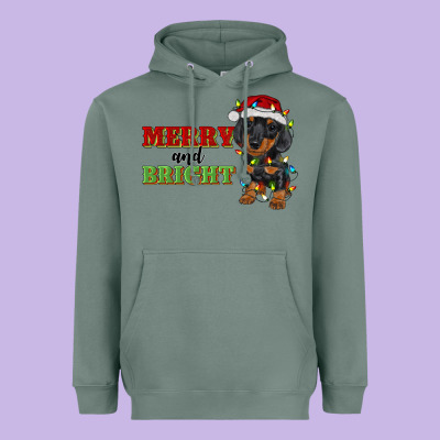 Merry And Bright Dachshund Heavyweight Hoodie Designed By Ranaportraitstore