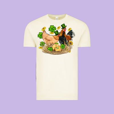 St Patricks Day Farm Chicken Rooster Chick  Shamrock Gold Vintage Tee Designed By Artiststas