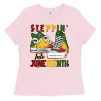 Bubblegum Pink steppin' into juneteenth Ladies Tee - BarkalooDesign