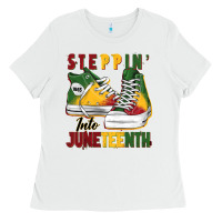 White steppin' into juneteenth Ladies Tee - BarkalooDesign