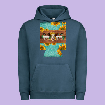 Mom Hereford Cattle Sunflowers On Tooled Leather Regular Can Cooler Urban Hoodie Designed By Barkaloodesign