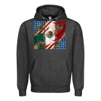 Charcoal Heather American with mexican flag Zipper Hoodie - RanaPortraitStore