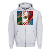 Heather Grey American with mexican flag Zipper Hoodie - RanaPortraitStore
