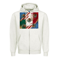 Oatmeal Heather American with mexican flag Zipper Hoodie - RanaPortraitStore