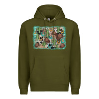 Army Green cactus cowboy hat background Premium Hoodie - AdoDesignShop