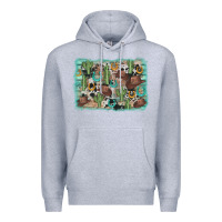Heather Grey cactus cowboy hat background Premium Hoodie - AdoDesignShop