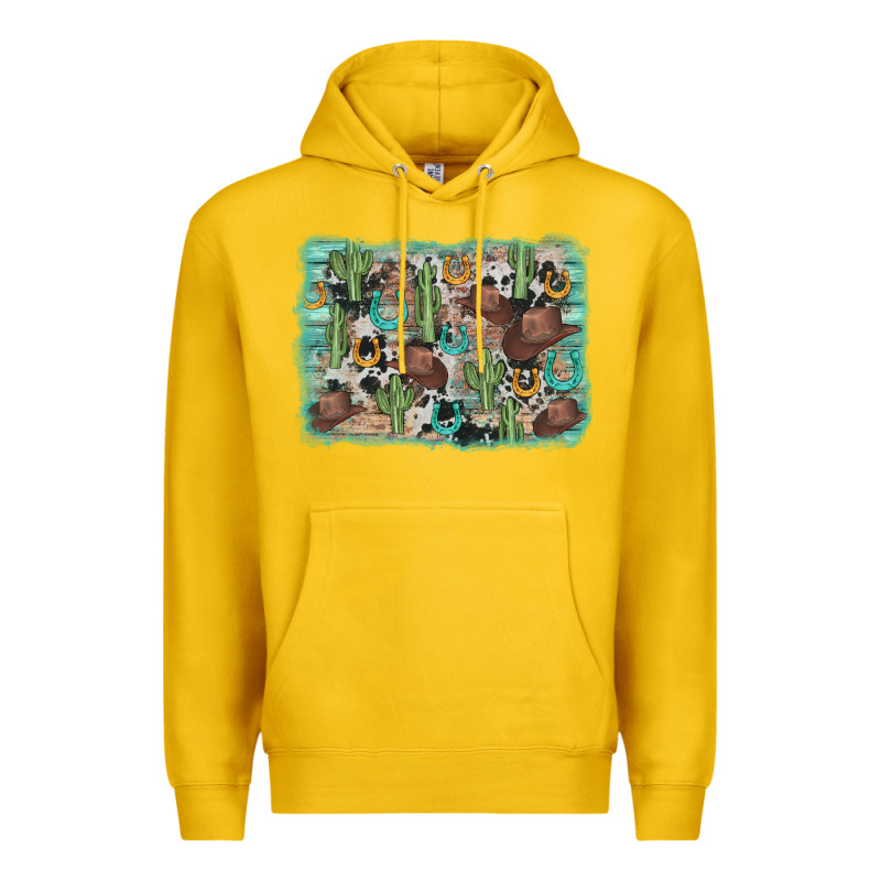 Cactus Cowboy Hat Background Premium Hoodie by AdoDesignShop | Teevron