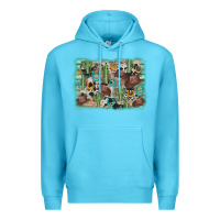 Ocean Blue cactus cowboy hat background Premium Hoodie - AdoDesignShop
