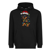 Black dachshund puppy christmas lights Heavyweight Hoodie - RanaPortraitStore