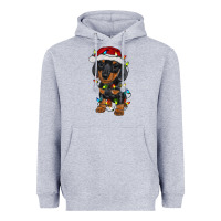 Heather Grey dachshund puppy christmas lights Heavyweight Hoodie - RanaPortraitStore