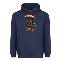 Navy dachshund puppy christmas lights Heavyweight Hoodie - RanaPortraitStore