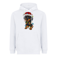 White dachshund puppy christmas lights Heavyweight Hoodie - RanaPortraitStore