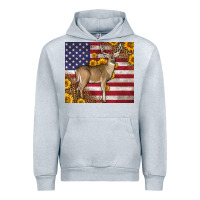 Heather Grey Western American Flag And Deer Urban Hoodie - LillyAllenDesigns