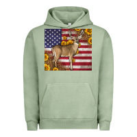 Pigment Oil Green Western American Flag And Deer Urban Hoodie - LillyAllenDesigns