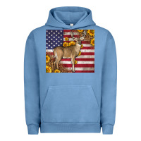 Pigment Pebble Blue Western American Flag And Deer Urban Hoodie - LillyAllenDesigns
