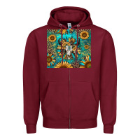 Burgundy bull skull sunflowers Zipper Hoodie - RanaPortraitStore