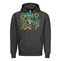 Charcoal Heather bull skull sunflowers Zipper Hoodie - RanaPortraitStore