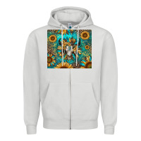 Dove Grey bull skull sunflowers Zipper Hoodie - RanaPortraitStore