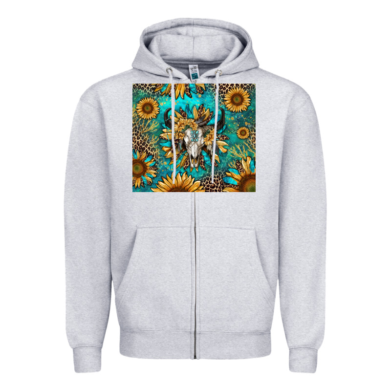 Bull Skull Sunflowers Zipper Hoodie by RanaPortraitStore | Teevron