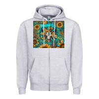 Heather Grey bull skull sunflowers Zipper Hoodie - RanaPortraitStore