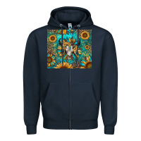 Navy bull skull sunflowers Zipper Hoodie - RanaPortraitStore