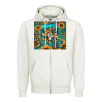 Oatmeal Heather bull skull sunflowers Zipper Hoodie - RanaPortraitStore