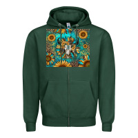 Sports Green bull skull sunflowers Zipper Hoodie - RanaPortraitStore